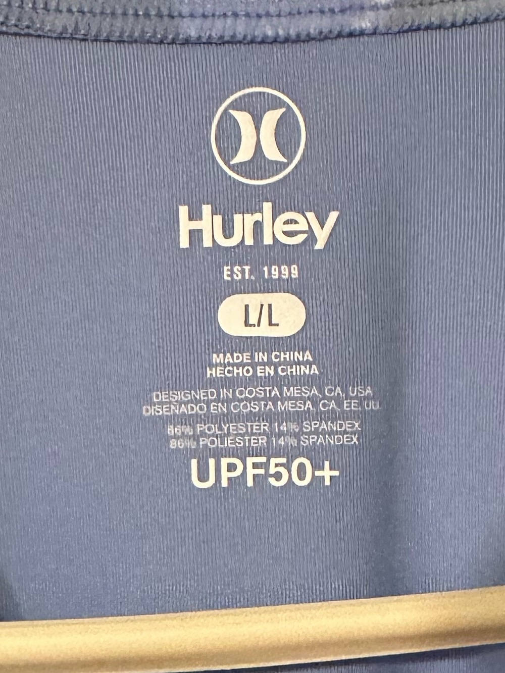 Hurley Blue and Floral Long Sleeve Rash Guard Swim Top Ruched Sides Size L - Picture 5 of 6